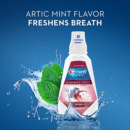 Crest 3D White Glamorous White Mouthwash, Alcohol Free Multi-Care Whitening Mouthwash, Arctic Mint, 16 fl oz (473 mL) - Pack of 4