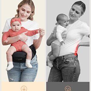 BABYMUST Hip Seat Baby Carrier, Advanced Adjustable Waistband &Various Pockets, Ergonomic Carrier for Newborns to Toddlers up to 66lbs, Black