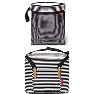 skip hop baby 3-piece travel set, essentials gift set: portable changing pad, stroller organizer, and bottle bag, black & white stripes