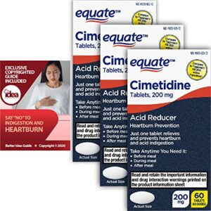equate, cimetidine 200 mg – heartburn medicine, stomach acid reducer, 60ct (3 pack) bundle with exclusive “say “no” to indigestion and heartburn” – better idea guide (4 items)