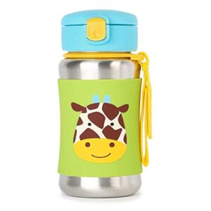 skip hop toddler sippy cup with straw, zoo stainless steel straw bottle, giraffe
