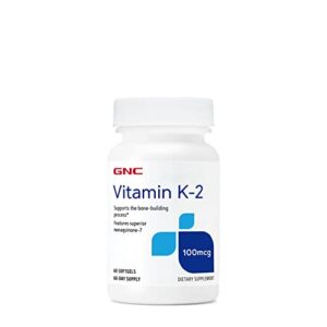 gnc vitamin k-2 100mcg, 60 softgels, supports bone-building process