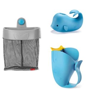 skip hop baby bath time gift set with bath toy organizer, rinser, and spout cover, blue