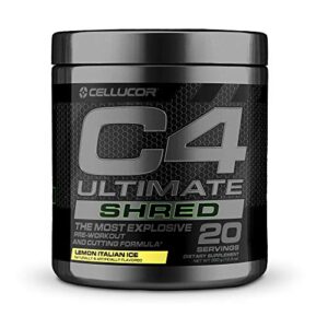 cellucor c4 ultimate shred pre workout powder, fat burner for men & women, weight loss supplement with ginger root extract, lemon italian ice, 20 servings