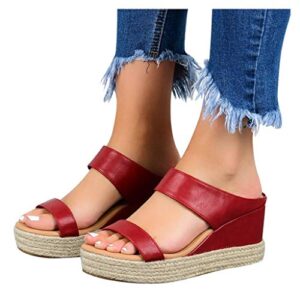 Masbird Sandals for Women 2021 Fashion Thick Platform Sandals Flat Flip Flops Summer Beach Roman Travel Shoes Red