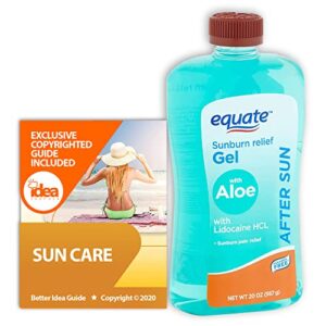 after sun equate | sunburn relief gel with aloe, 20 oz + “sun care” better idea guide – (1 pack)