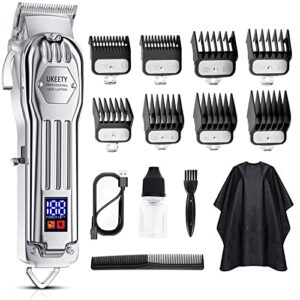 ukeety hair clippers for men,professional hair cutting kit cordless close trimmer with led display beard trimmer barbers men women kids clipper set full metal rechargeable grooming kit