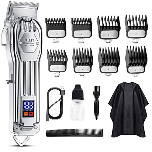 Ukeety Hair Clippers for Men,Professional Hair Cutting Kit Cordless Close Trimmer with LED Display Beard Trimmer Barbers Men Women Kids Clipper Set Full Metal Rechargeable Grooming Kit