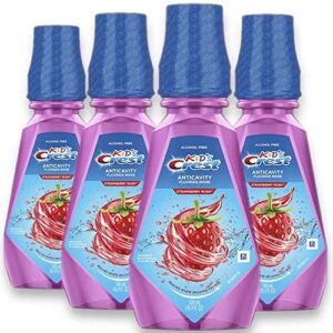 crest kid’s anti cavity fluoride mouthwash, alcohol free, strawberry rush, 500 ml (16.9 fl oz), pack of 4