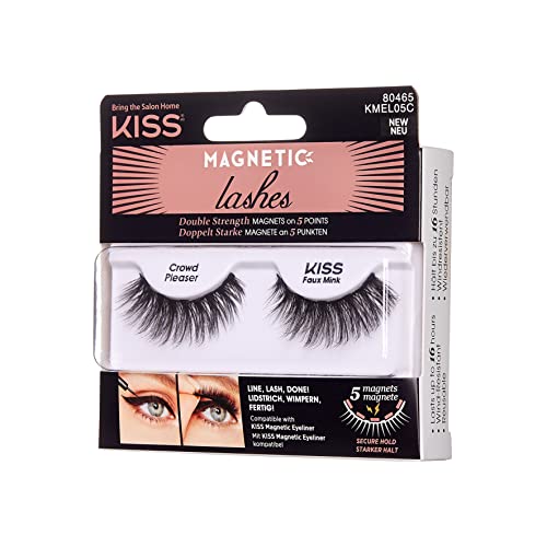 KISS Magnetic Lashes, Crowd Pleaser, 1 Pair of Synthetic False Eyelashes With 5 Double Strength Magnets, Wind Resistant, Dermatologist Tested Fake Lashes Last Up To 16 Hours, Reusable Up To 15 Times