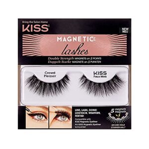 KISS Magnetic Lashes, Crowd Pleaser, 1 Pair of Synthetic False Eyelashes With 5 Double Strength Magnets, Wind Resistant, Dermatologist Tested Fake Lashes Last Up To 16 Hours, Reusable Up To 15 Times