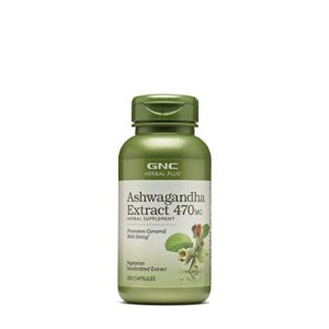 gnc herbal plus ashwagandha extract 470mg, 100 capsules, promotes general well-being