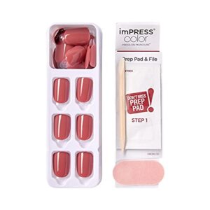 KISS imPRESS Color Polish-Free Solid Color Press-On Nails, PureFit Technology, Short Length, Platonic Pink', Includes Prep Pad, Mini Nail File, Cuticle Stick and 30 Fake Nails