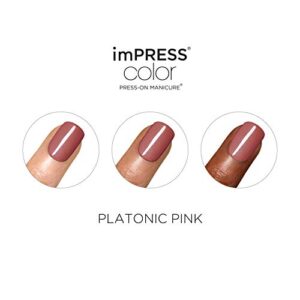 KISS imPRESS Color Polish-Free Solid Color Press-On Nails, PureFit Technology, Short Length, Platonic Pink', Includes Prep Pad, Mini Nail File, Cuticle Stick and 30 Fake Nails