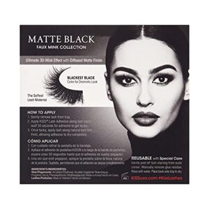 KISS Lash Couture Matte Black Faux Mink Collection, False Eyelashes 1-Pack, Soft Real Mink Texture & Matte Finish, High Impact Color, 3D Volume, Knot-Free Lash Band, Reusable, Matte Velvet, 1 Pair