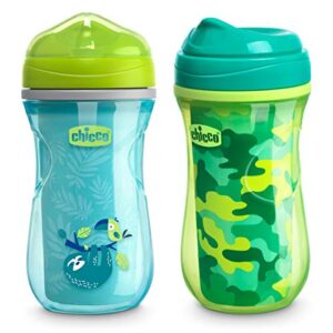 chicco insulated rim spout trainer spill free baby sippy cup 9 oz. – two pack, green/teal