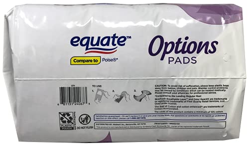 Equate Options Moderate Absorbency Long Length Incontinence Pads, 60 Count