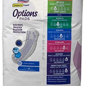 Equate Options Moderate Absorbency Long Length Incontinence Pads, 60 Count