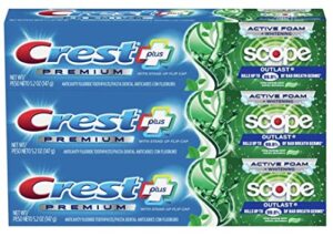 crest premium plus scope outlast toothpaste, long lasting mint flavor 5.2 oz (pack of 3)