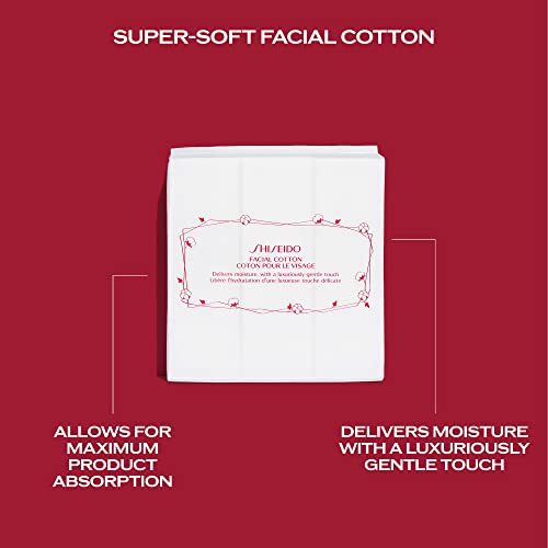 Shiseido Facial Cotton Pads - Includes 165 Squares - For Softener Application & Makeup Removal - 100% Natural, Super Soft