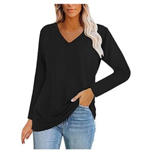 breniney womens black cotton long sleeve t-shirt long sleeve v neck dress for women long sleeve tops for women casual fall