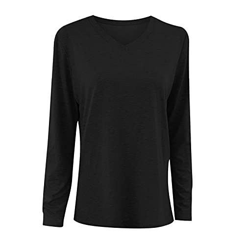 Breniney Womens Black Cotton Long Sleeve T-Shirt Long Sleeve V Neck Dress for Women Long Sleeve Tops for Women Casual Fall