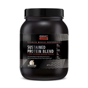 gnc amp sustained protein blend| targeted muscle building and exercise formula | 4 protein sources with rapid & sustained release | gluten free |28 servings | vanilla milkshake