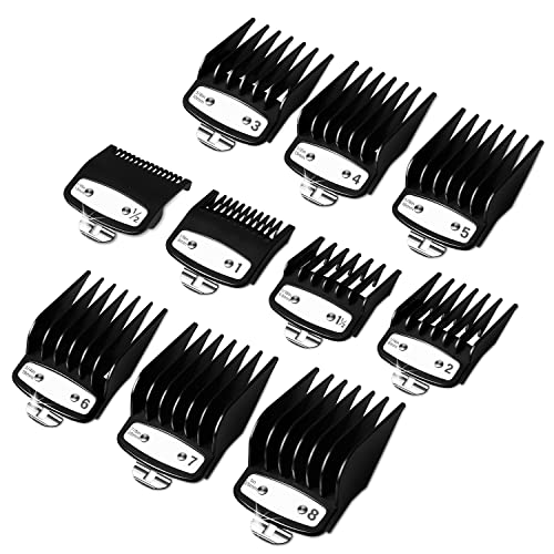 Professional Hair Clipper Guards Guides 10 Pcs Coded Cutting Guides #3170-400- 1/8” to 1 fits for All Wahl Clippers(Black-10 pcs)