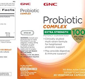 GNC Probiotic Complex Extra Strength with 100 Billion CFUs | for Heightened Probiotic Support and Digestive & Immune Support, Vegetarian | 20 Capsules