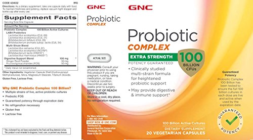 GNC Probiotic Complex Extra Strength with 100 Billion CFUs | for Heightened Probiotic Support and Digestive & Immune Support, Vegetarian | 20 Capsules