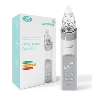 grownsy nasal aspirator for baby, electric nose aspirator for toddler, baby nose sucker, automatic nose cleaner with 3 silicone tips, adjustable suction level, music and light soothing function