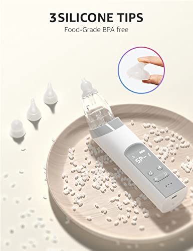 GROWNSY Nasal Aspirator for Baby, Electric Nose Aspirator for Toddler, Baby Nose Sucker, Automatic Nose Cleaner with 3 Silicone Tips, Adjustable Suction Level, Music and Light Soothing Function