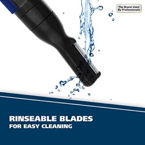 Wahl Lithium Pen Detail Trimmer with Interchangeable Heads for Nose, Ear, Neckline, Eyebrow, & Other Detailing – Rinseable Blades for Hygienic Grooming & Easy Cleaning – Blue – Model 5643-400