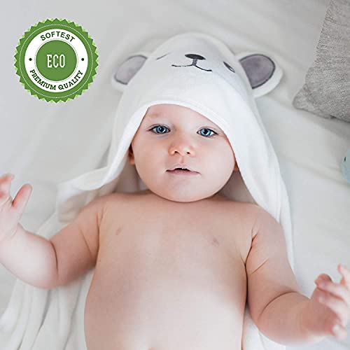 HIPHOP PANDA Bamboo Hooded Baby Towel - Soft Bath Towel with Bear Ears for Babie, Toddler, Infant - Ultra Absorbent, Natural Baby Stuff Baby Bath Shower Gifts for Boy and Girl - (Bear, 30 x 30 Inch)