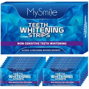 mysmile teeth whitening strips 14 treatments, 28 white strips for teeth whitening, non-sensitive whitening strips for tooth whitening, helps to remove smoking coffee soda wine stain, 10 shades whiter