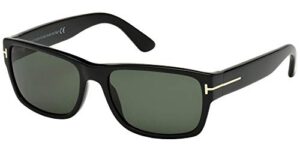 tom ford men’s mason tf445 01n shiny black green rectangular sunglasses 58mm