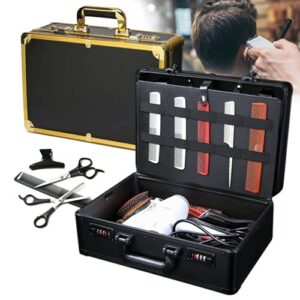 Professional Barber Case, 15.75"×11"×6.2" Barber Beauty Salon Tool Kits Storage Travel Carry Case Hairdresser for Clippers Trimmers Scissors Organizer(Tools Not Included) (Gold)