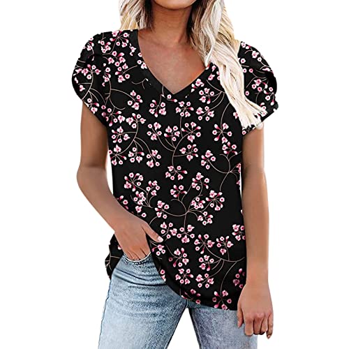 Womens Tops Dressy Casual for A Wedding,Women Fashion V Neck Button Pleated Print Loose Casual T Shirt Top Floral Find Womens Short Sleeve Lapel Half Zip