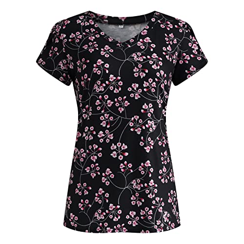 Womens Tops Dressy Casual for A Wedding,Women Fashion V Neck Button Pleated Print Loose Casual T Shirt Top Floral Find Womens Short Sleeve Lapel Half Zip