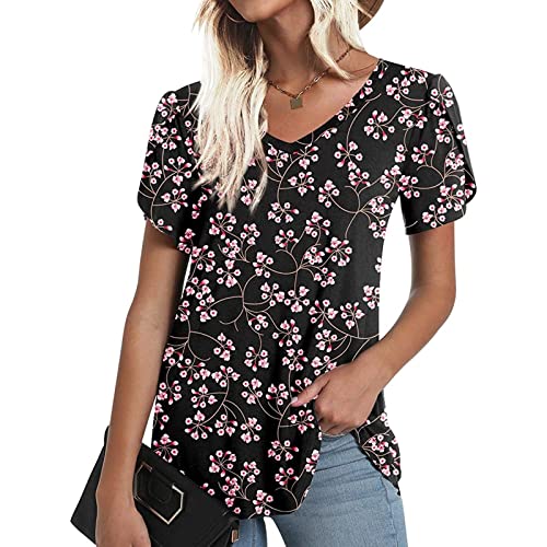 Womens Tops Dressy Casual for A Wedding,Women Fashion V Neck Button Pleated Print Loose Casual T Shirt Top Floral Find Womens Short Sleeve Lapel Half Zip