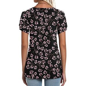 Womens Tops Dressy Casual for A Wedding,Women Fashion V Neck Button Pleated Print Loose Casual T Shirt Top Floral Find Womens Short Sleeve Lapel Half Zip