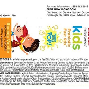 GNC Milestones Kids Probiotic Fast Stix for Kids 4-12 - Banana Vanilla, 30 Packets, Supports Digestive Health with 12.5 Billion CFUs