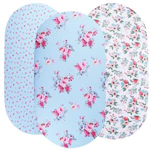 floral bassinet sheet set 3 pack jersey knit ultra soft stretchy compatible with halo,graco,dream on me,miclassic,chicco lullago,delta,4moms,mika micky mattress and more for baby girl boy blue
