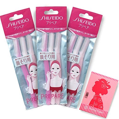 Shiseido Prepare Facial Razor Large for Women Pack of 9(3pcs x 3 packs) Includes Oil Blotting Paper