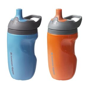 tommee tippee insulated sportee water bottle for toddlers, spill-proof, playful and colorful designs, easy to hold handle, 9oz, 12m+, pack of 2, blue and orange