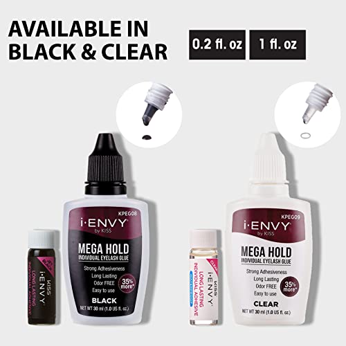 KISS iENVY Individual Cluster Lash Glue, Strong Hold Individual Lash Adhesive, Waterproof Long-Lasting Individual Lash Glue, Jet Black