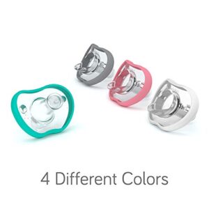 Nanobebe Baby Pacifiers 0-3 Month - Orthodontic, Curves Comfortably with Face Contour, Award Winning for Breastfeeding Babies, 100% Silicone - BPA Free. Baby Registry Gift 4pk,Teal/Grey