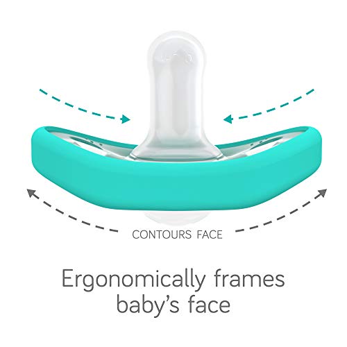 Nanobebe Baby Pacifiers 0-3 Month - Orthodontic, Curves Comfortably with Face Contour, Award Winning for Breastfeeding Babies, 100% Silicone - BPA Free. Baby Registry Gift 4pk,Teal/Grey