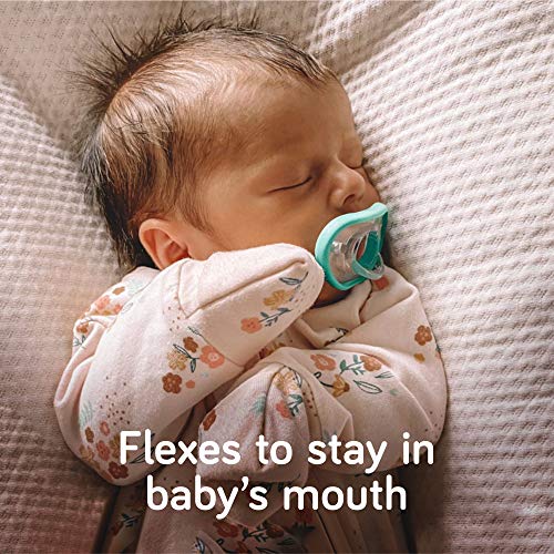 Nanobebe Baby Pacifiers 0-3 Month - Orthodontic, Curves Comfortably with Face Contour, Award Winning for Breastfeeding Babies, 100% Silicone - BPA Free. Baby Registry Gift 4pk,Teal/Grey