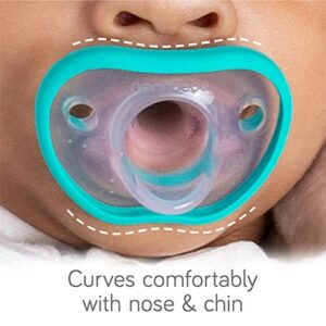 Nanobebe Baby Pacifiers 0-3 Month - Orthodontic, Curves Comfortably with Face Contour, Award Winning for Breastfeeding Babies, 100% Silicone - BPA Free. Baby Registry Gift 4pk,Teal/Grey